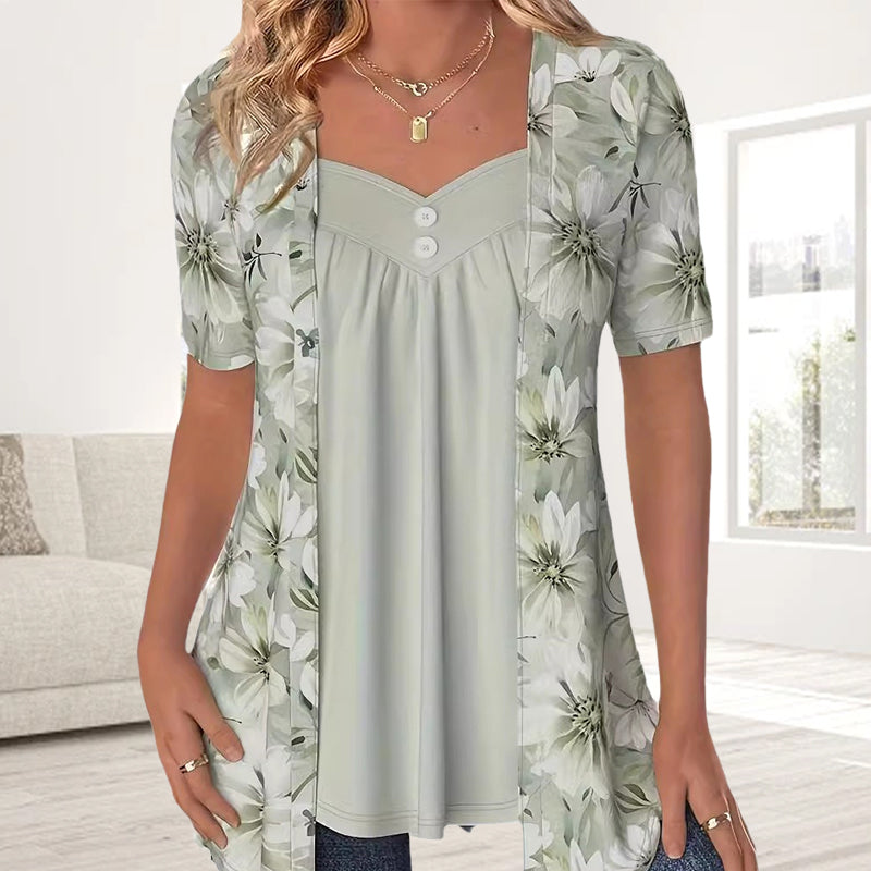 Icone™ FloralTop: Kvinners Løs Og Behagelig Stilfull Blomstret Topp