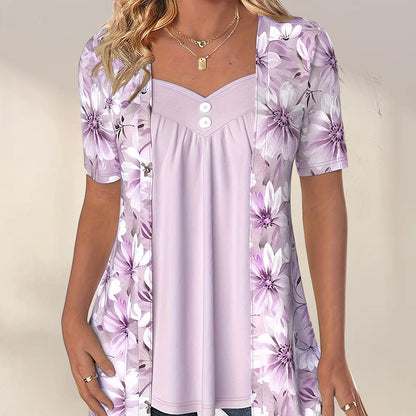 Icone™ FloralTop: Kvinners Løs Og Behagelig Stilfull Blomstret Topp