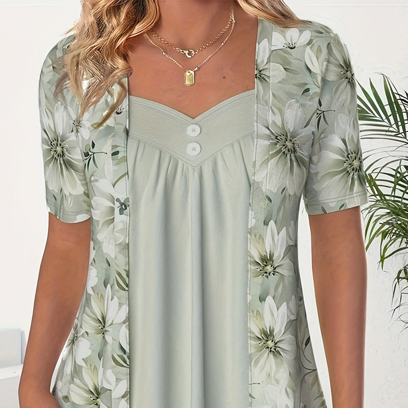 Icone™ FloralTop: Kvinners Løs Og Behagelig Stilfull Blomstret Topp