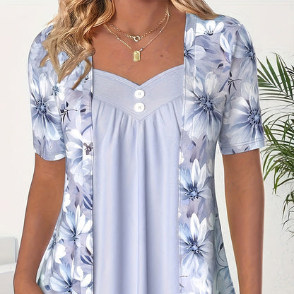Icone™ FloralTop: Kvinners Løs Og Behagelig Stilfull Blomstret Topp