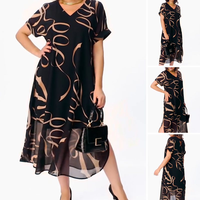Icone™ FlowyDress: Dobbeltlags V-hals Flytende Maxikjole