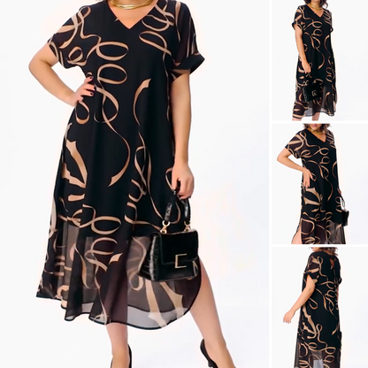 Icone™ FlowyDress: Dobbeltlags V-hals Flytende Maxikjole