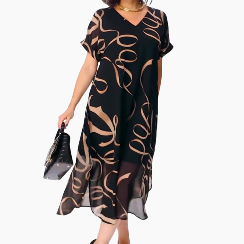Icone™ FlowyDress: Dobbeltlags V-hals Flytende Maxikjole