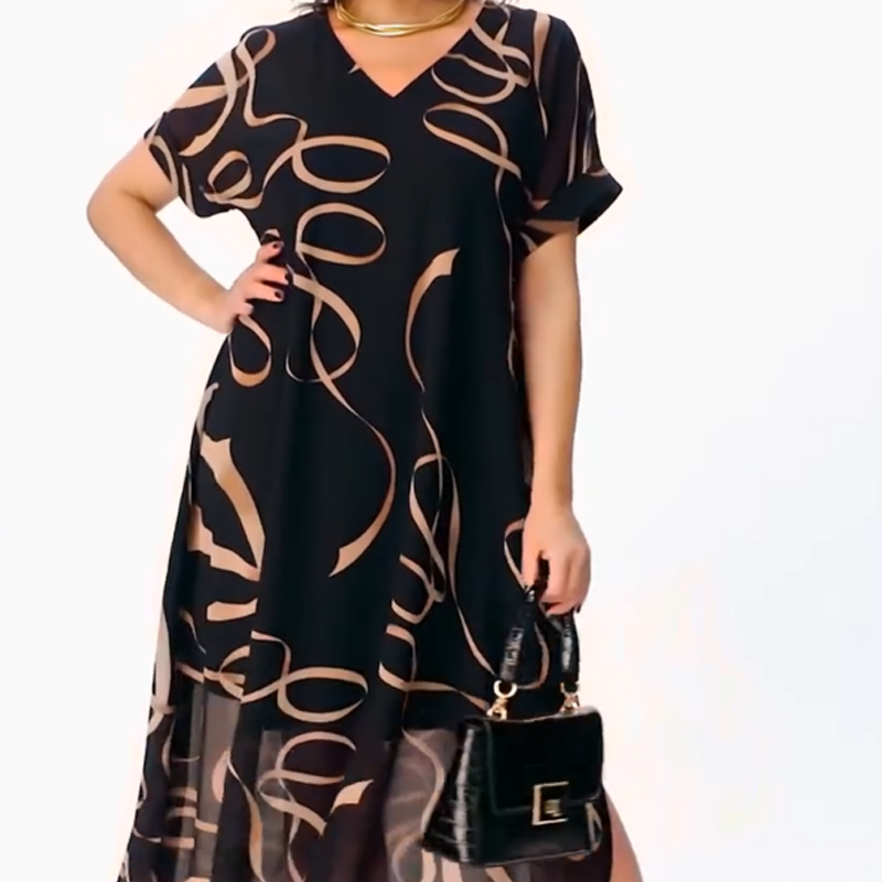 Icone™ FlowyDress: Dobbeltlags V-hals Flytende Maxikjole