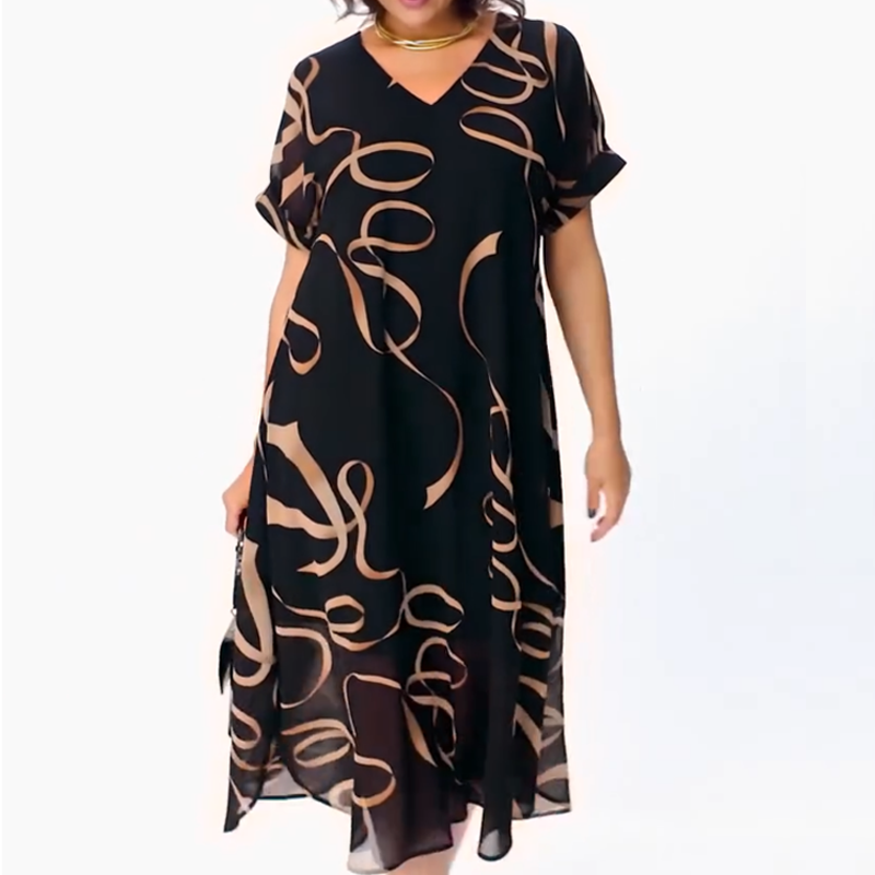 Icone™ FlowyDress: Dobbeltlags V-hals Flytende Maxikjole