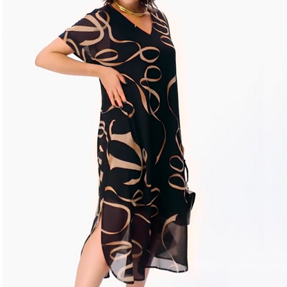 Icone™ FlowyDress: Dobbeltlags V-hals Flytende Maxikjole