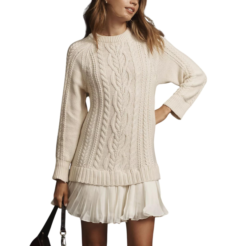 Icone™ KnittedDress: Hyggeligt Mini Langærmet Strikket Kjole