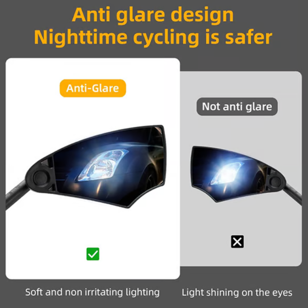 CyclingMirrors 1+1 GRATIS: Slitesterkt 360° Roterbart Bredt Synsfelt Antirefleks Sykkelspeil