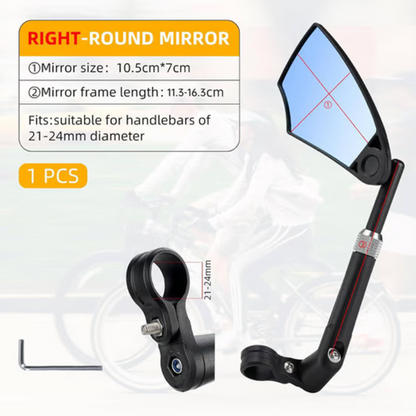 CyclingMirrors 1+1 GRATIS: Slitesterkt 360° Roterbart Bredt Synsfelt Antirefleks Sykkelspeil