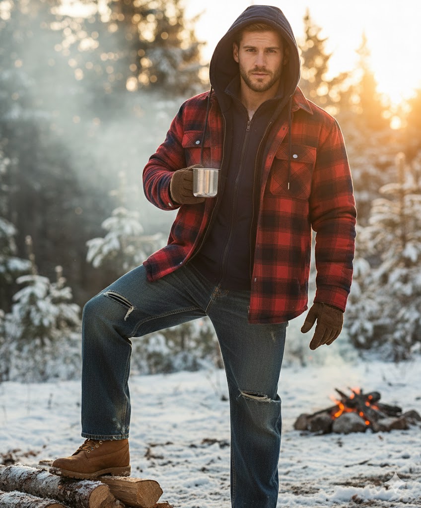 Icone™ PlaidJacket: Herre Stilfull Hette Glidelås Ternet Jakke