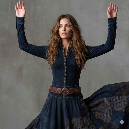 Icone™ ClassicDress: Luksus Retro Talje-Markerende Vintage Patchwork Klassisk Kjole