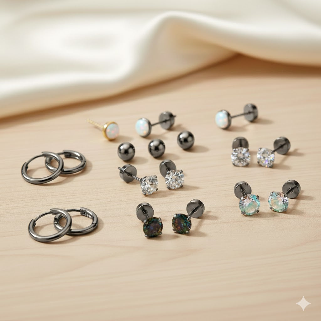 Jewelance™ StudEarrings: Minimalistisk Brusk Piercing Stud Øredobber Sett