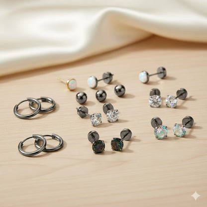 Jewelance™ StudEarrings: Minimalistisk Brusk Piercing Stud Øredobber Sett