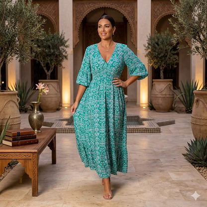 Icone™ SummerDress - Elegant Flowy Printet V-Hals Maxi Sommerkjole