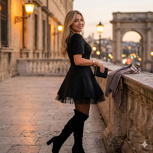 Icone™ MiniDress: Elegant Kortermet Minikjole Med Glitrende Blondekant