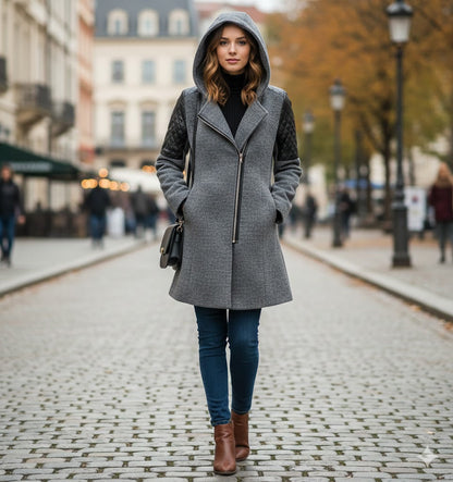 Icone™ ClassicCoat: Elegant Med Hætte Midt-Længde Slim-Fit Klassisk Frakke