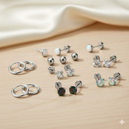 Jewelance™ StudEarrings: Minimalistisk Brusk Piercing Stud Øredobber Sett
