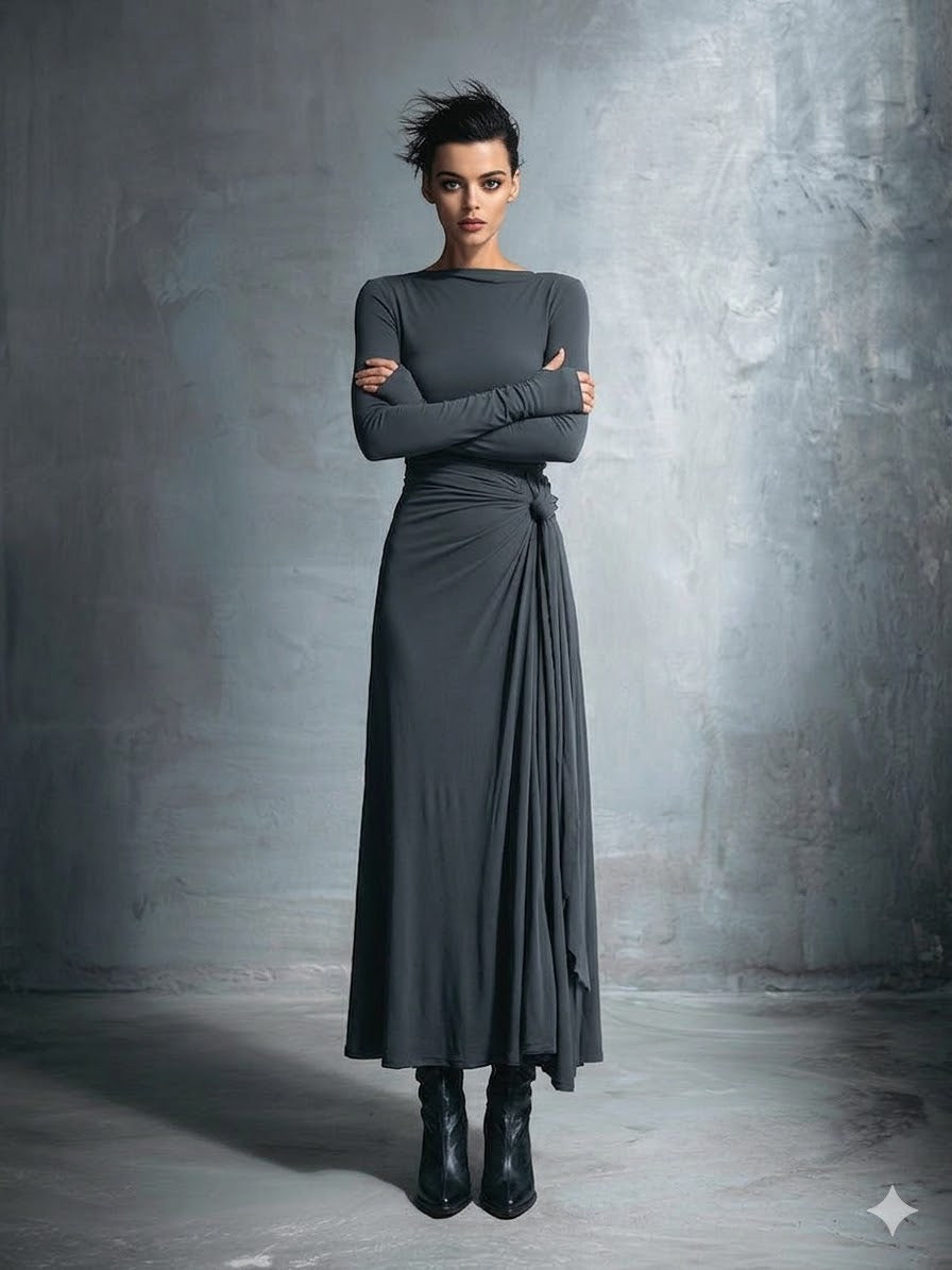 Icone™ MaxiDress: Side-Knude Slå-Om Slank-Pasform Premium Lang Maxi Kjole