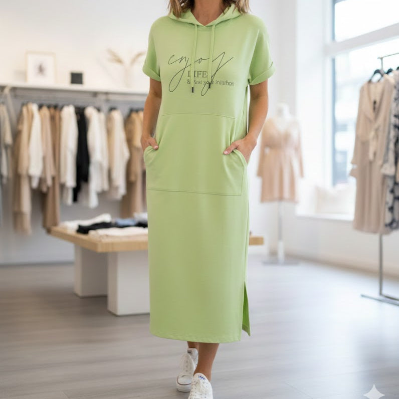 Icone™ DrawstringDress: Kvinners Koselige Hette Snor Midikjole