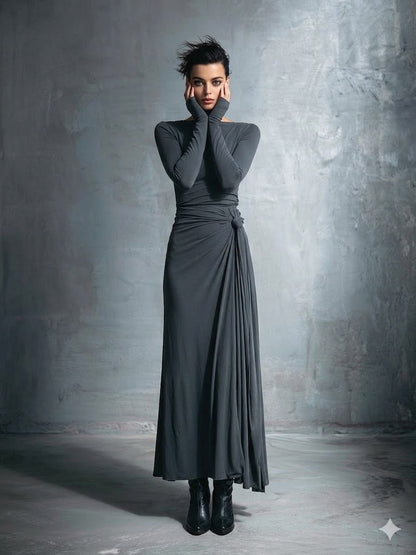 Icone™ MaxiDress: Side-Knude Slå-Om Slank-Pasform Premium Lang Maxi Kjole