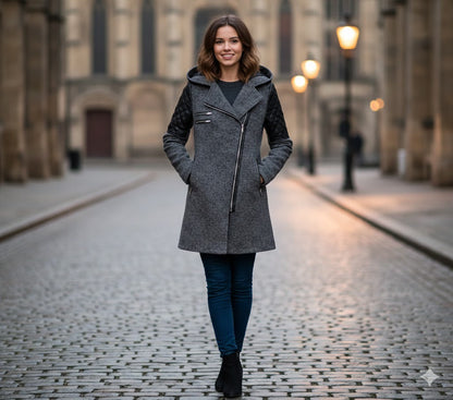 Icone™ ClassicCoat: Elegant Med Hætte Midt-Længde Slim-Fit Klassisk Frakke