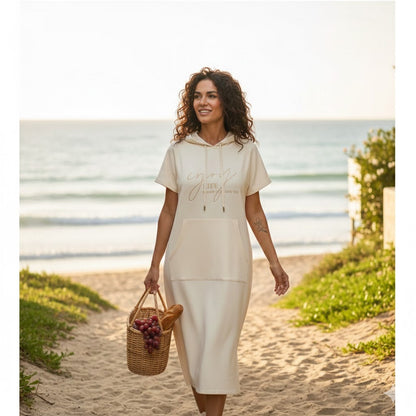 Icone™ DrawstringDress: Kvinners Koselige Hette Snor Midikjole