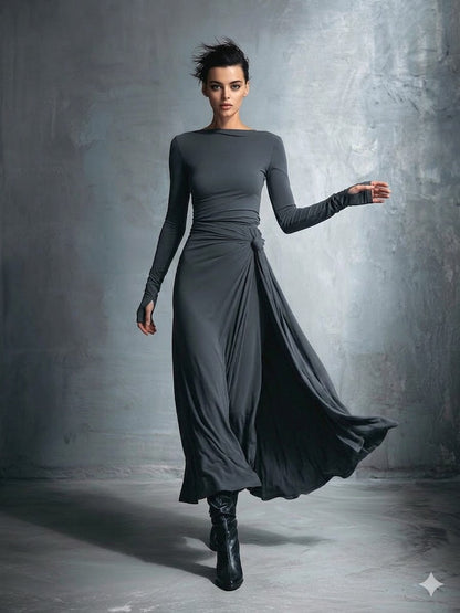 Icone™ MaxiDress: Side-Knude Slå-Om Slank-Pasform Premium Lang Maxi Kjole