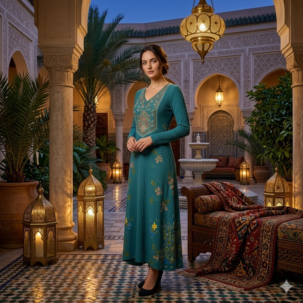 Icone™ VintageDress: Stilfullt Blomstret Trykk Uformell V-Hals Langermet Vintagekjole