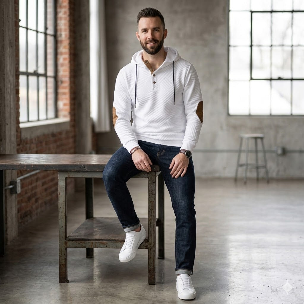 Icone™ VersatileHoodie: Tilfældig Halv-Knap Snøre Alsidig Hættetrøje