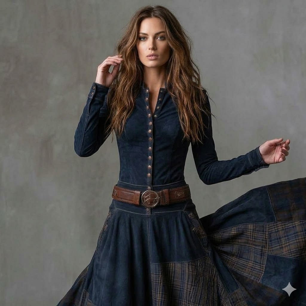Icone™ ClassicDress: Luksus Retro Talje-Markerende Vintage Patchwork Klassisk Kjole