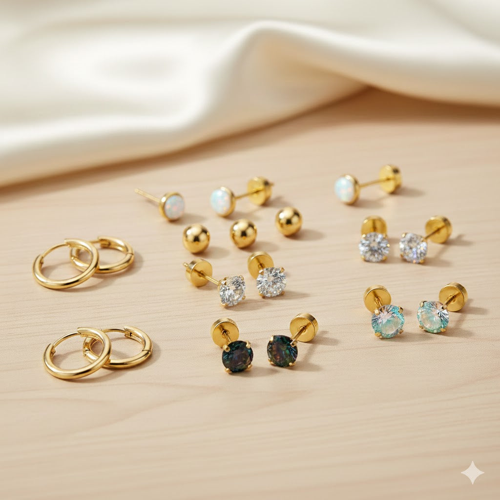 Jewelance™ StudEarrings: Minimalistisk Brusk Piercing Stud Øredobber Sett