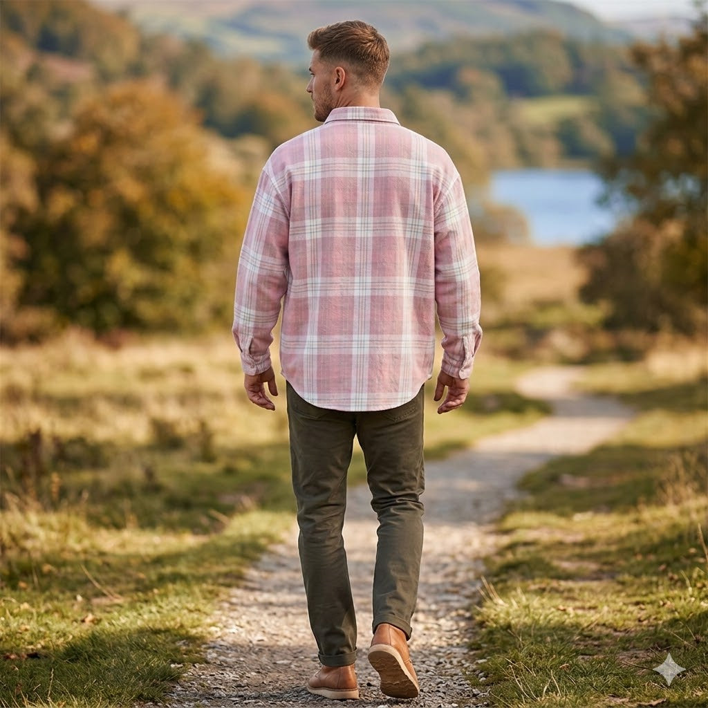 Icone™ CheckeredShirt: Stilfuld Tilfældig Pastel Lyserød Ternede Skjorte