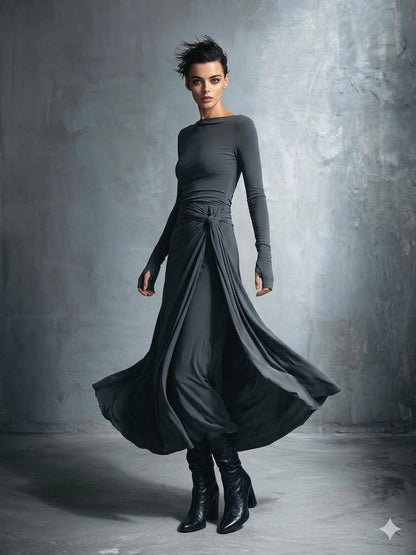 Icone™ MaxiDress: Side-Knude Slå-Om Slank-Pasform Premium Lang Maxi Kjole