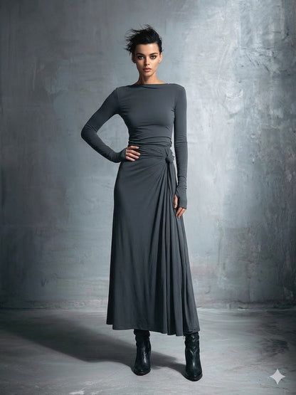 Icone™ MaxiDress: Side-Knude Slå-Om Slank-Pasform Premium Lang Maxi Kjole