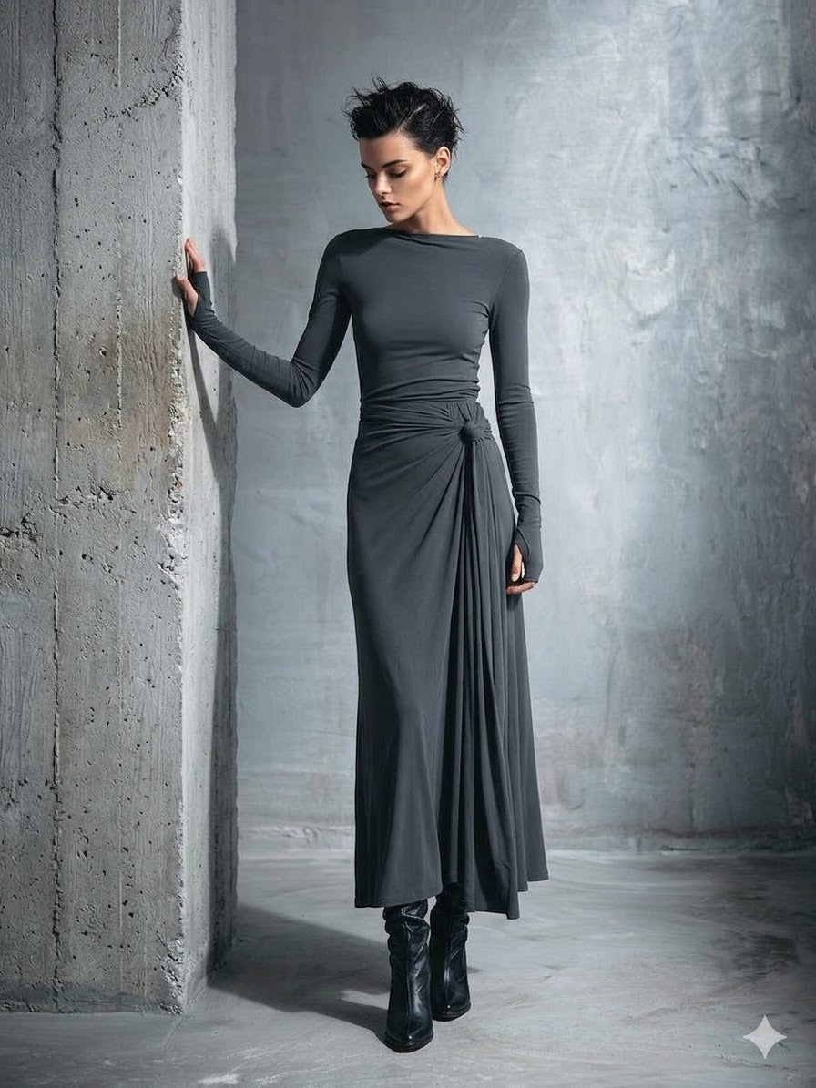 Icone™ MaxiDress: Side-Knude Slå-Om Slank-Pasform Premium Lang Maxi Kjole