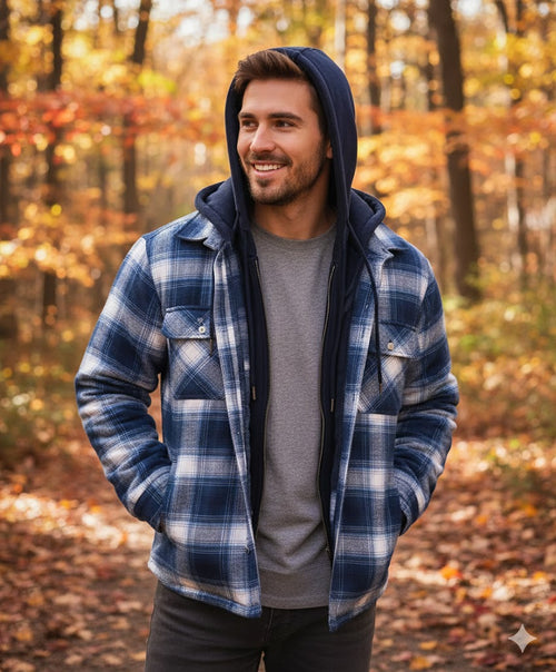 Icone™ PlaidJacket: Herre Stilfull Hette Glidelås Ternet Jakke